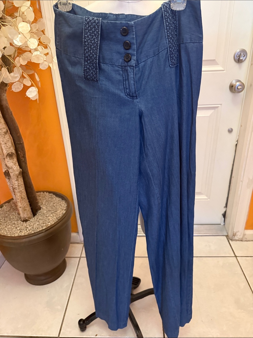 Kensie Wide-Leg High-Waist Pants in Denim Blue